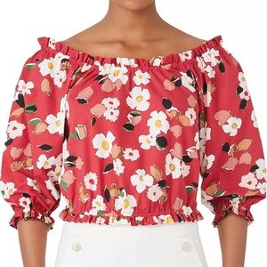 Kate Spade Red Floral “Botanical Garden” Cropped Top